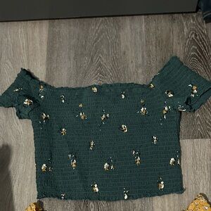 Abercrombie green smoked cropped top